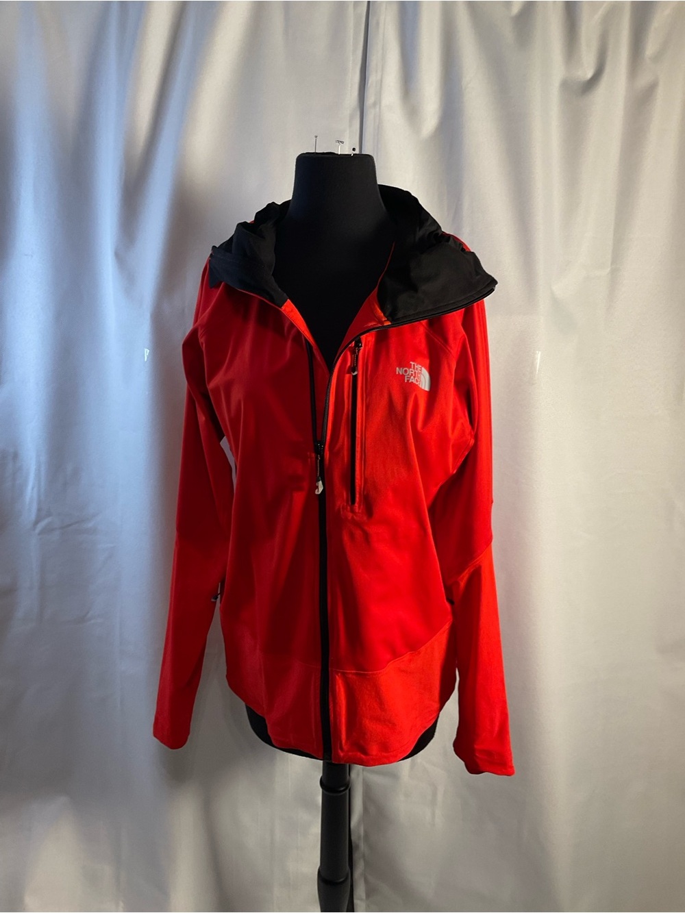 The North Face Red Hooded Bomber Jacket with Black Hood